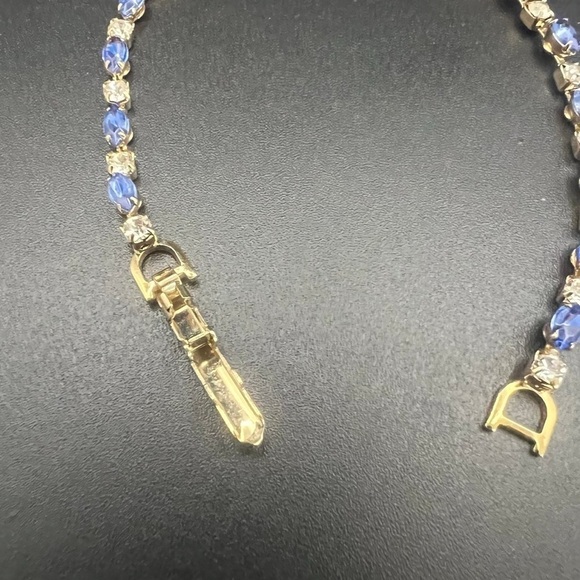 Vintage Gold Plated Tennis Bracelet – Blue & Clear Rhinestones, 7.5” - Picture 10 of 14